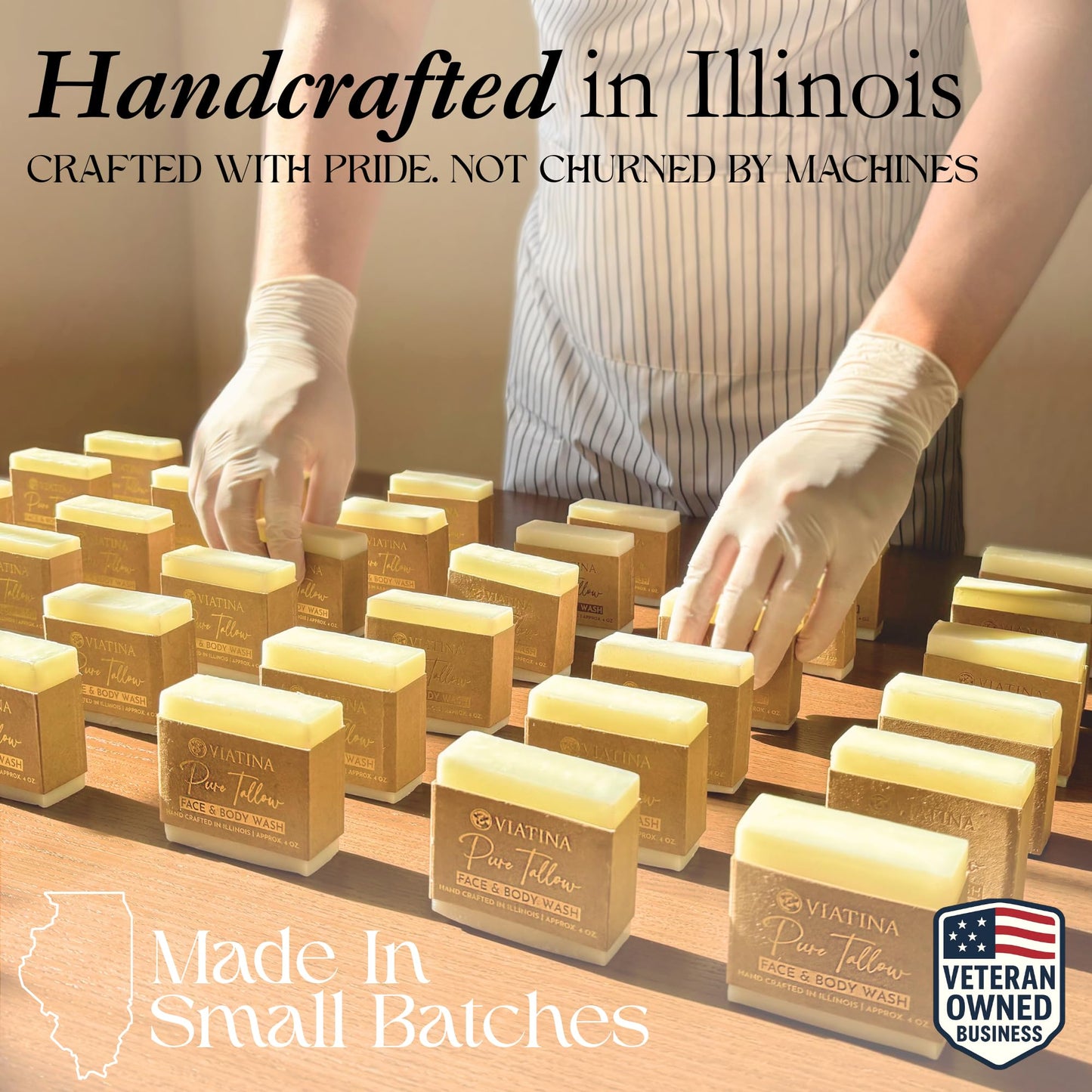 Viatina Beef Tallow Soap Bar - All Natural Grass Fed Beef Tallow - No artificial fragrances - Handcrafted in Illinois - 3 Pack