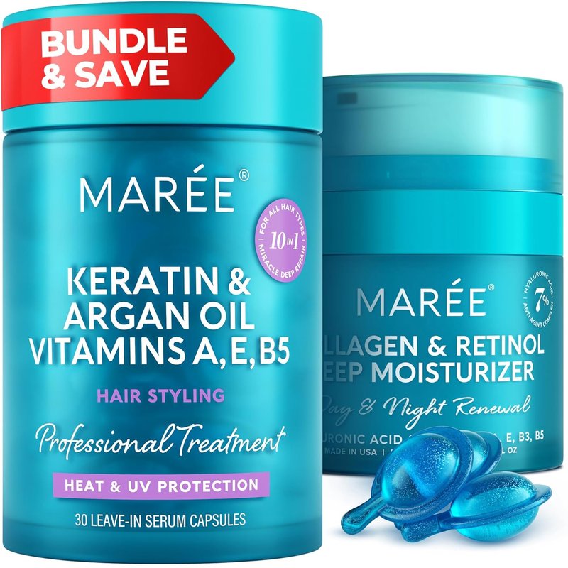 Hair Styling Capsules & Face Moisturizer Collagen Cream - Keratin, Jojoba & Argan Oil | Anti-Frizz Conditioner & Anti-Aging Cream