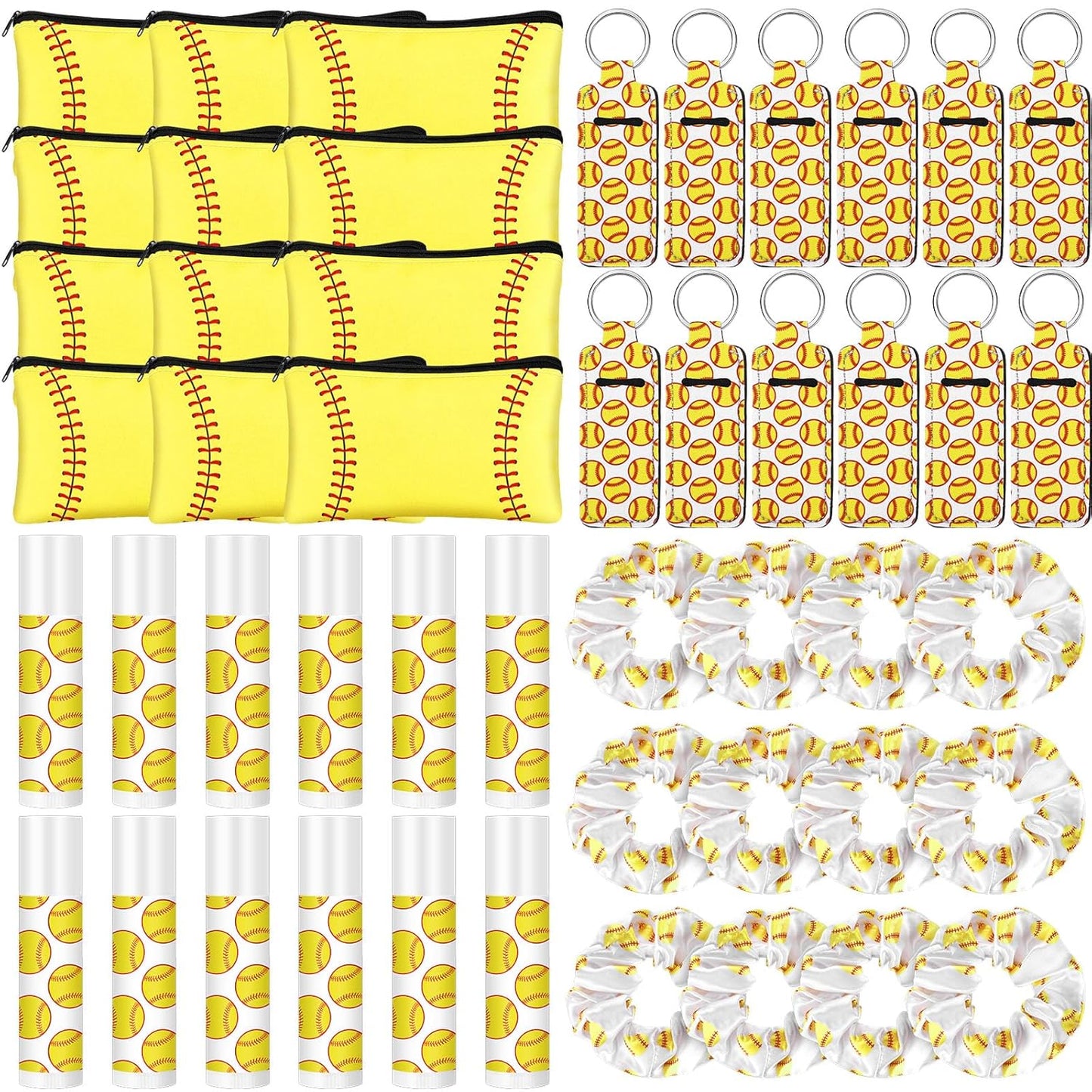 Softball Team Gifts - 48 Pcs Set with Makeup Bags, Hair Scrunchies & Lip Balms | Perfect Accessories for Girl Sports Teams