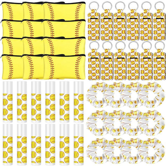 Softball Team Gifts - 48 Pcs Set with Makeup Bags, Hair Scrunchies & Lip Balms | Perfect Accessories for Girl Sports Teams