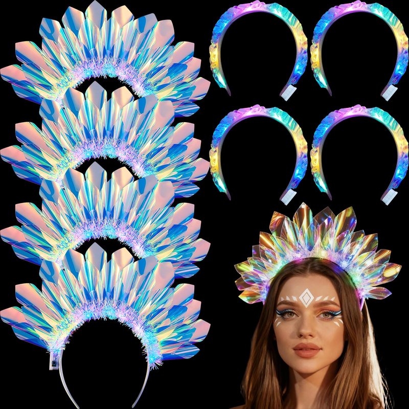 8 Pcs Light up Headbands Crown LED Easter Glitter Headband Hoop Glow Rave Costume Headpiece for Women Tiara Party Birthday