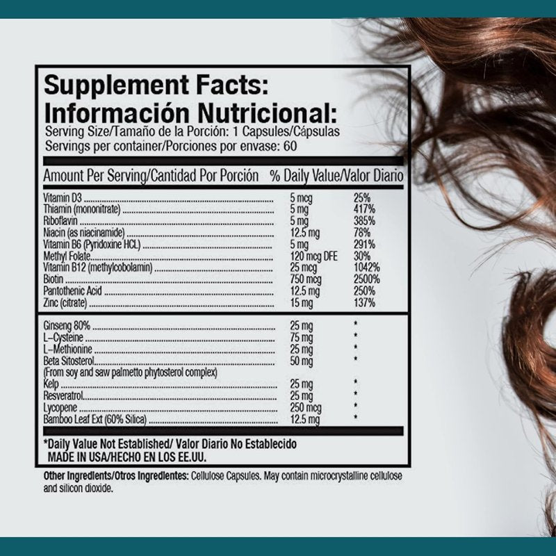 Hair Growth Supplements with Biotin - Revitalizing Complex for Hair, Skin & Nails | 60 Capsules