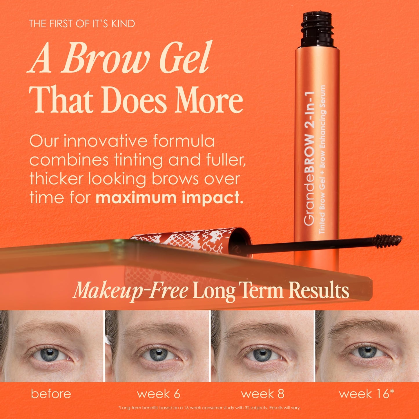 Grande Cosmetics GrandeBROW 2-in-1 Tinted Brow Gel + Brow Enhancing Serum for Thicker & Darker-Looking Eyebrows, Shape & Fill Brows, with Castor Oil & Mini Fibers - Dark, Travel Size (0.07 fl oz)