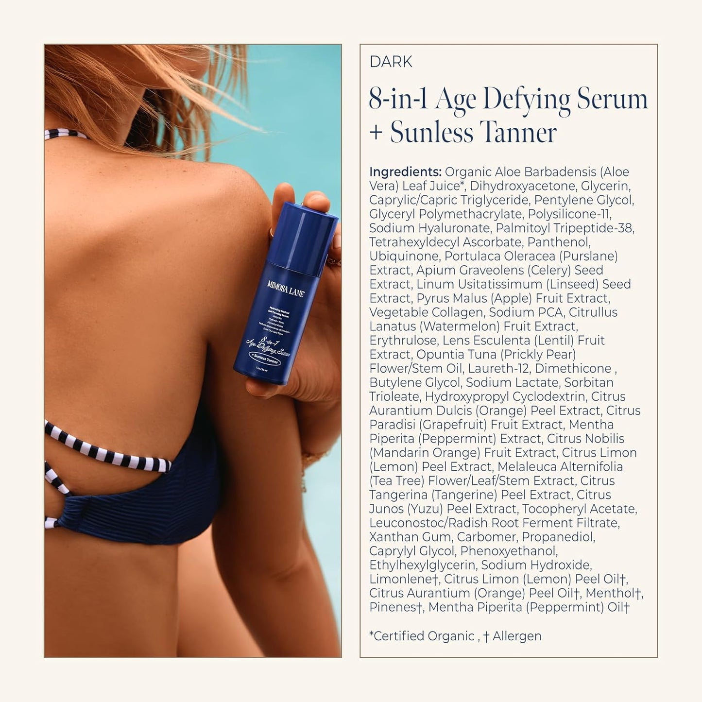 Self Tanner - 8-in-1 Age Defying Face Serum with Hyaluronic Acid | Hydrating Gradual Tan, Vegan, Dark, 1 oz