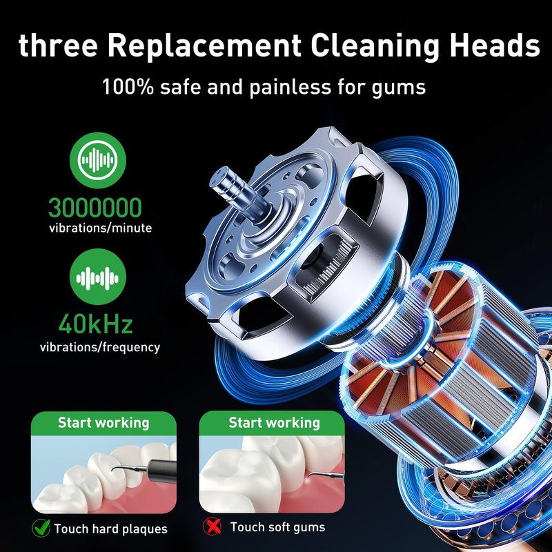 Plaque Remover for Teeth - Tartar Remover for Teeth, Dental Calculus Remover Teeth Cleaning Kit 4 Speed Modes with 4 Replaceable Heads, IPX6 Waterproof with LED Light