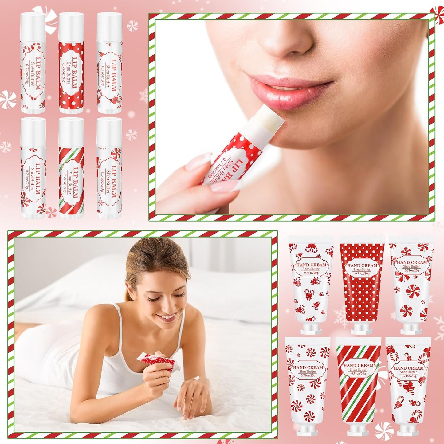 Christmas Hand Cream & Lip Balm Gift Set - 36 Pcs Mini Travel Size | Peppermint Candy Theme for Women & Coworkers
