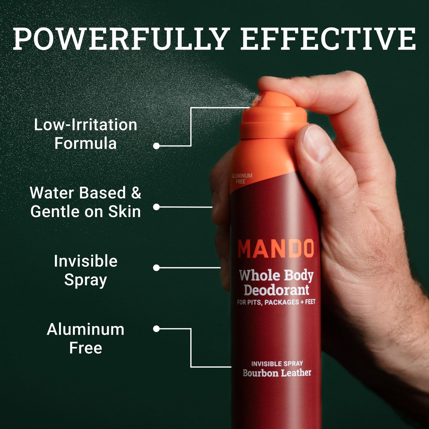 Mando Whole Body Deodorant For Men - Invisible Spray Deodorant - 72 Hour Odor Control - Low Irritation Formula - Aluminum Free, Benzene Free - 3.6 ounce Cans (Pack of 2) - Bourbon Leather