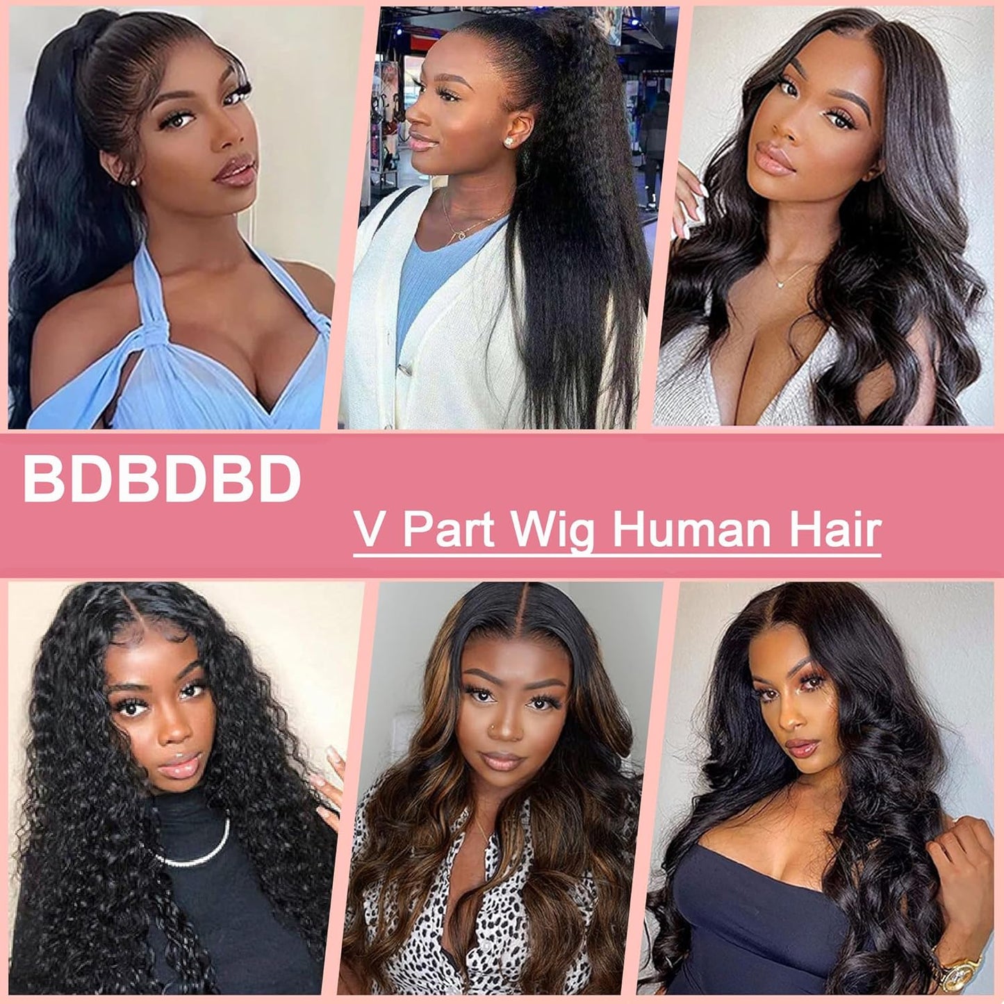 V Part Wig - 100% Real Human Hair Body Wave | No Leave Out, No Glue, 180% Density, 14 Inch, 1B/30