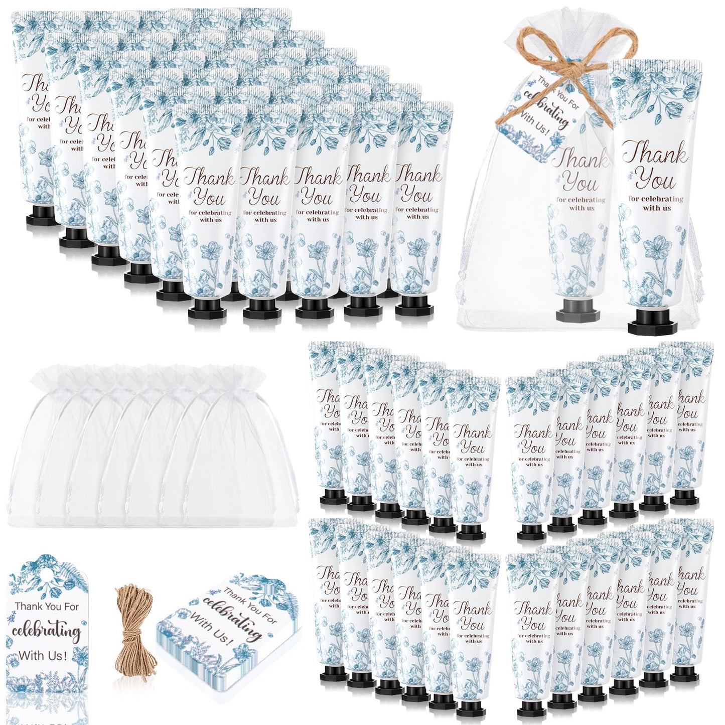 Dansib 48 Sets /144 Pcs Baby Shower Hand Cream Gift Party Favors for Guests Gift Bridal Wedding Thank You Gifts Bulk Mini Travel Size Hand Lotion Set for Guests(Blue Flower)