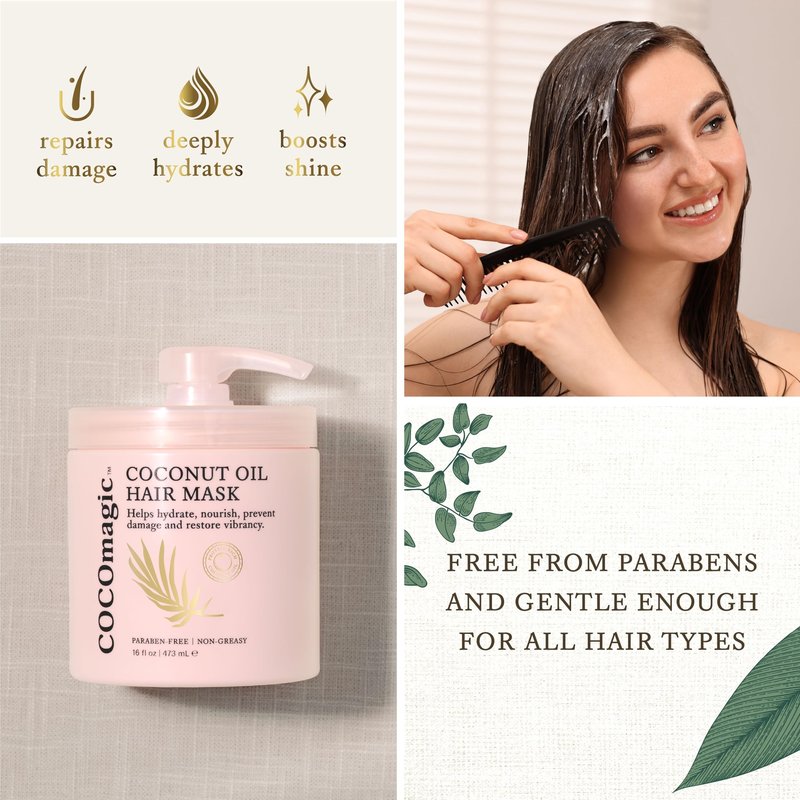 Cocomagic Coconut Oil Hair Mask - Repairs Damage, Prevents Frizz, Restores & Adds Shine | Protein Rich & Extra Hydrating | Paraben Free (16 Fl Oz, 2 Pack)