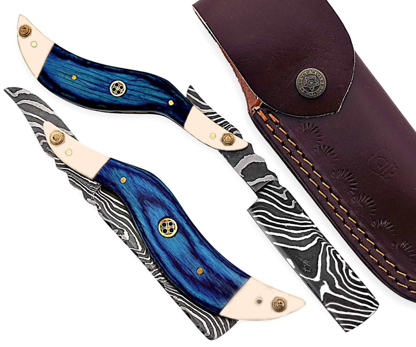 Strong Edges Hand Made Damascus Steel Straight Razor Folding Razor With Shaving Ready Classic Barber Blade Edge, Men Straight Razor, Leather Case + Strop, Close Shave, Great Gift R-87