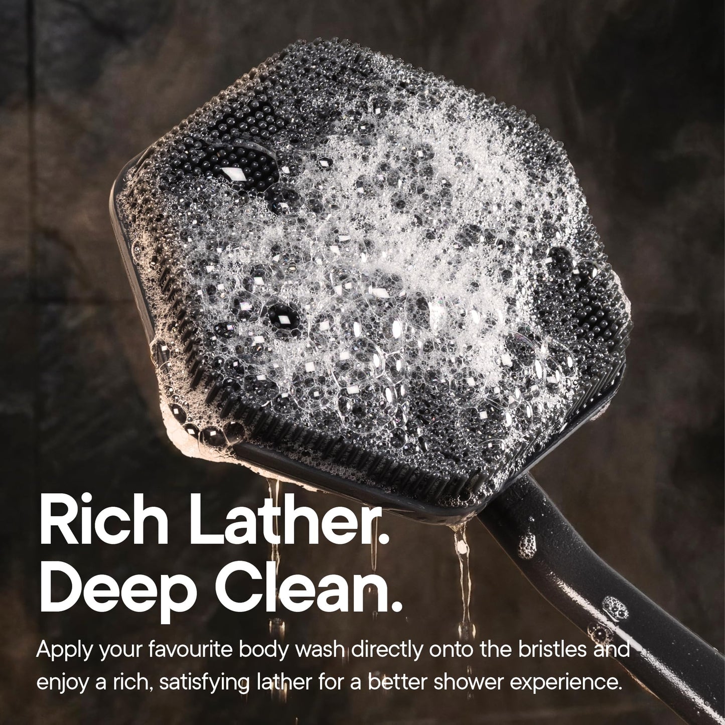 TOOLETRIES Silicone Back Scrubber with Hook, Exfoliating Body & Bath Brush, Long Ergonomic Handle, Non-Slip Grip for Hard-to-Reach Areas, Hygienic Silicone Bath Accessory for Men & Women - Charcoal