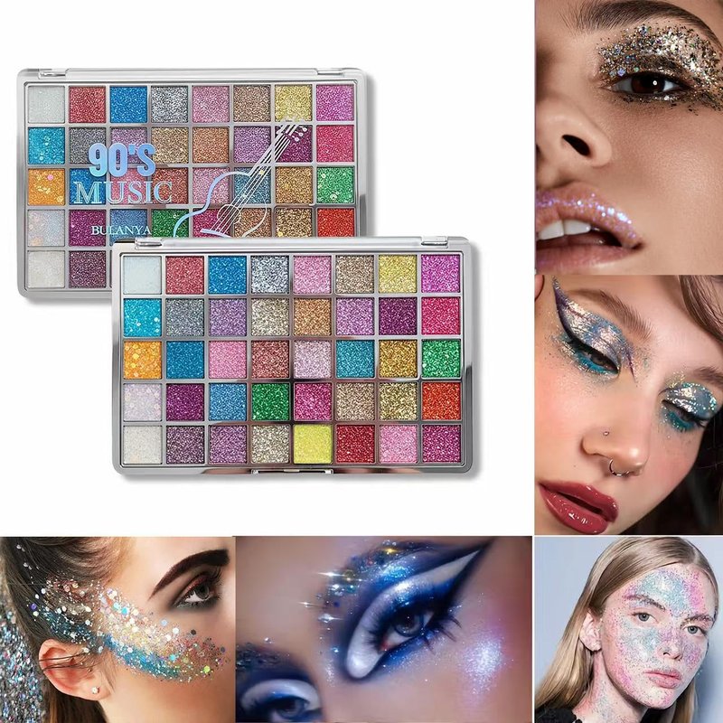 Glitter Makeup Palette - 40 Ultra Shimmer Colors | No Glue Needed, Multi-Purpose for Face, Hair & Body