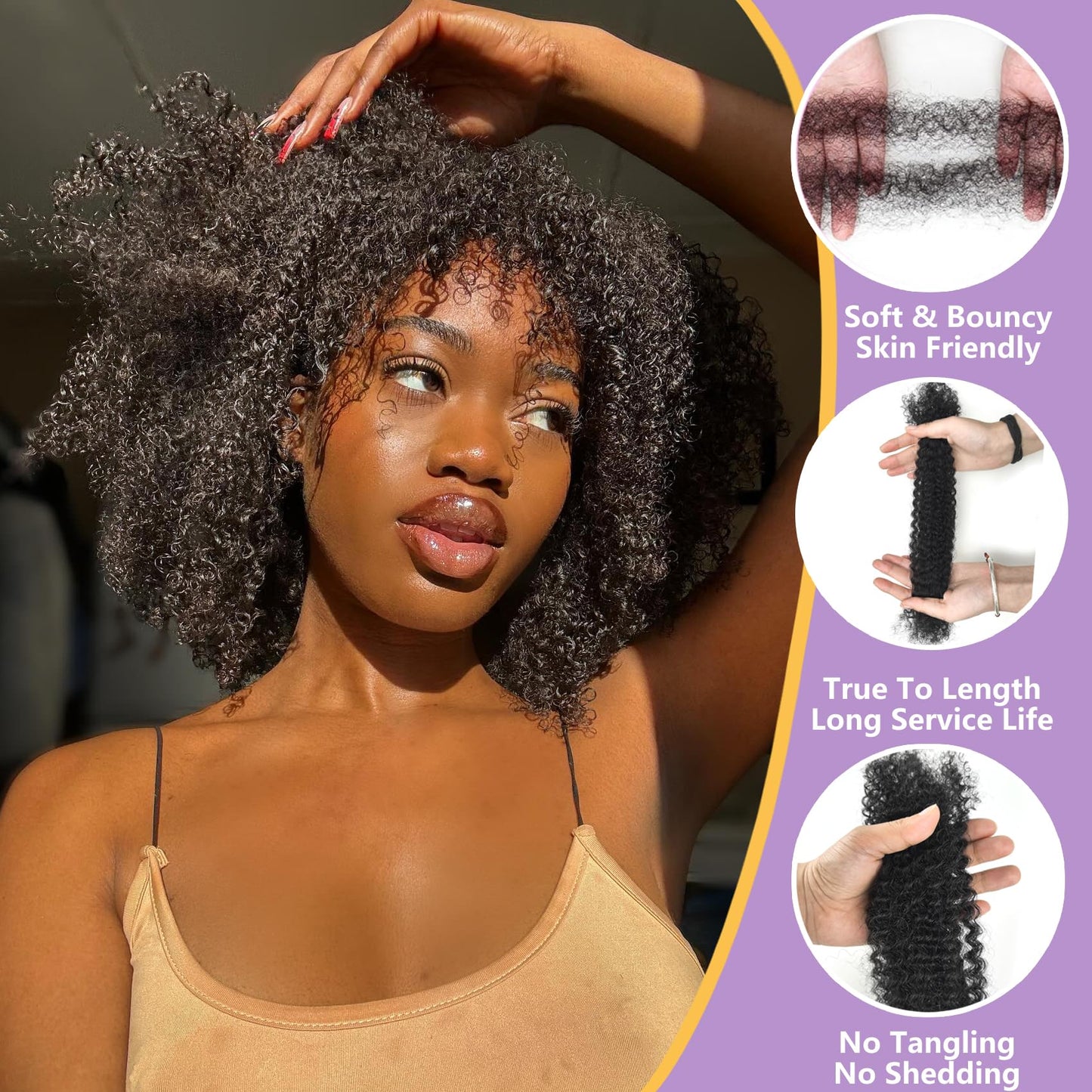Human Kinkyhair for Twist 10 Inch 2 Bulks Natural Black Afro Kinkys Bulk Human Hair for Dreadlocks Extensions,Repair Locs and Mini Twist