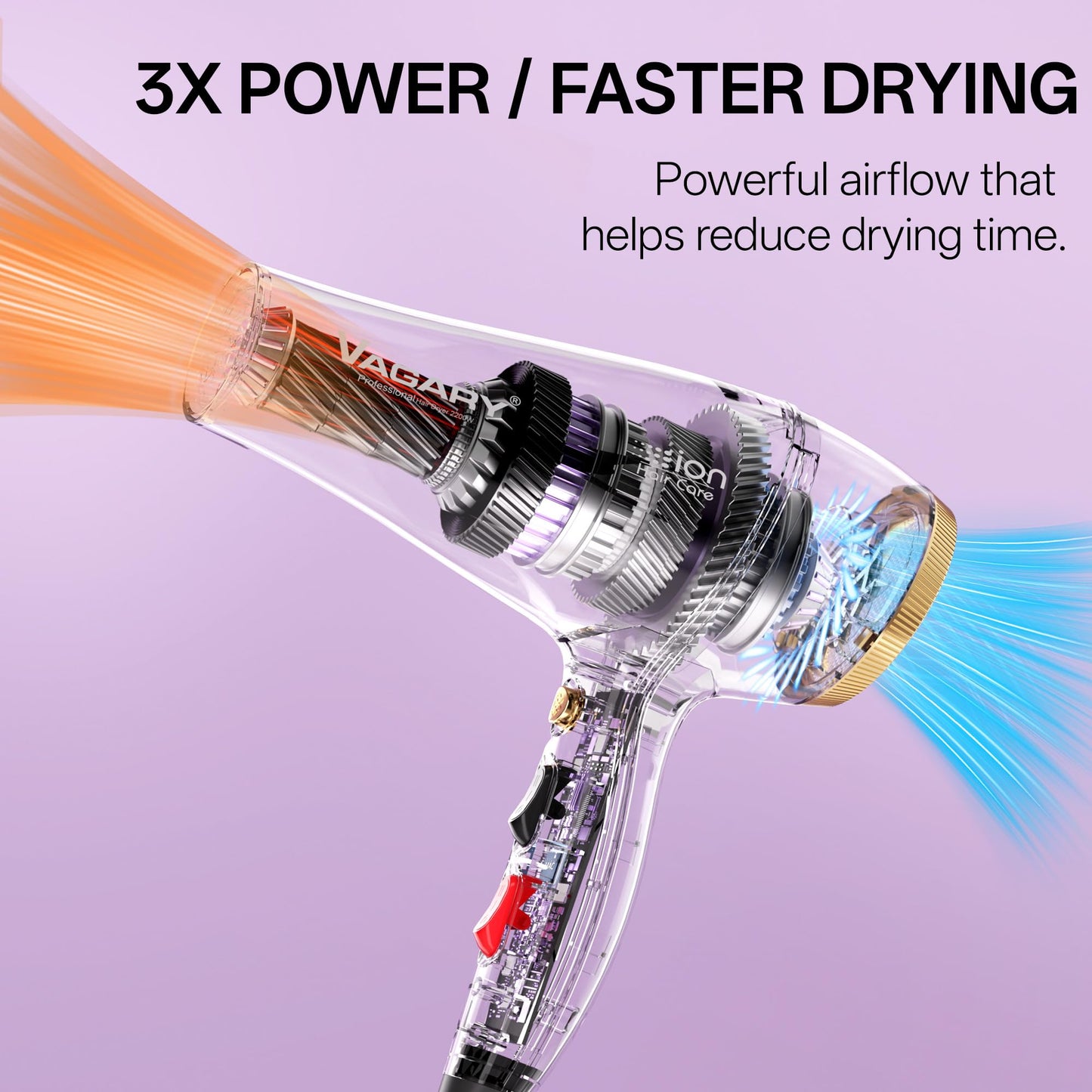 VAGARY Hair Dryer with Diffuser Concentrator, 2200W Professional Salon Ionic Blow Dryer for Frizz Free Smooth Hair, Featuring 2 Speeds and 2 Heat Settings, Cool Shot Button（Purple）