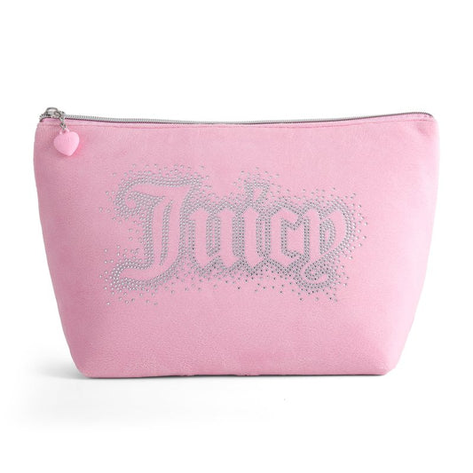 Juicy Couture Pink Makeup Bag Cosmetics Organizer Travel Essentials Top Zip Pouch Rhinestone Velour