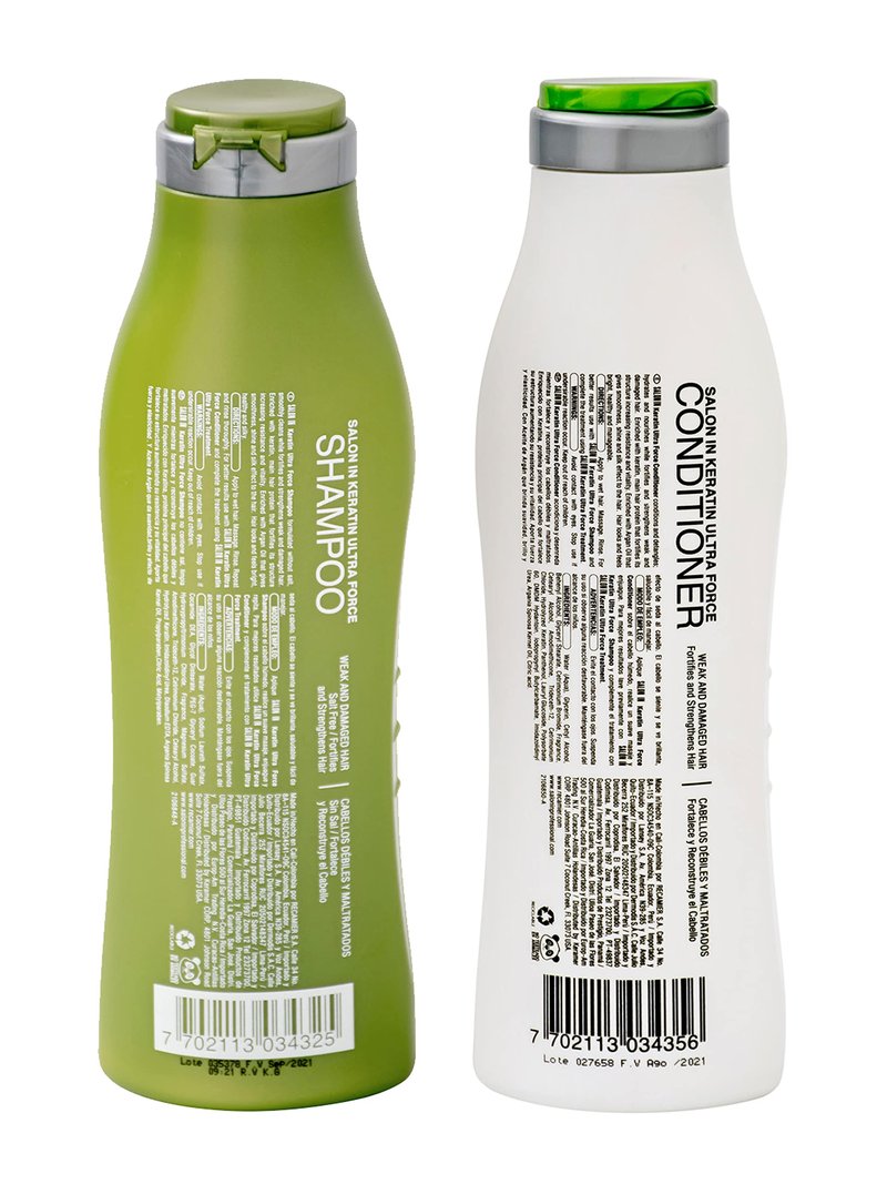Salon In by Recamier | Keratin Ultra Force Hair Shampoo and Conditioner Set (10.1 fl oz / 300 ml) | Repair & Strength