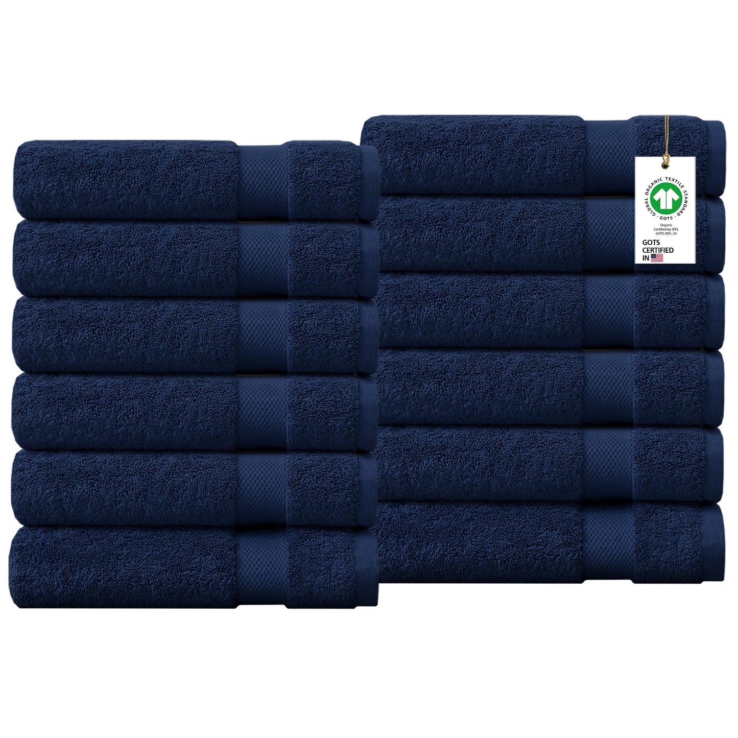 Delara 100% Organic Cotton Towels 650 GSM Plush Feather Touch Quick Dry Wash Cloth, Pack of 12 GOTS Certified, Oeko-Tex Green Certified, Organic Cotton Wash Cloth, 13"X13"
