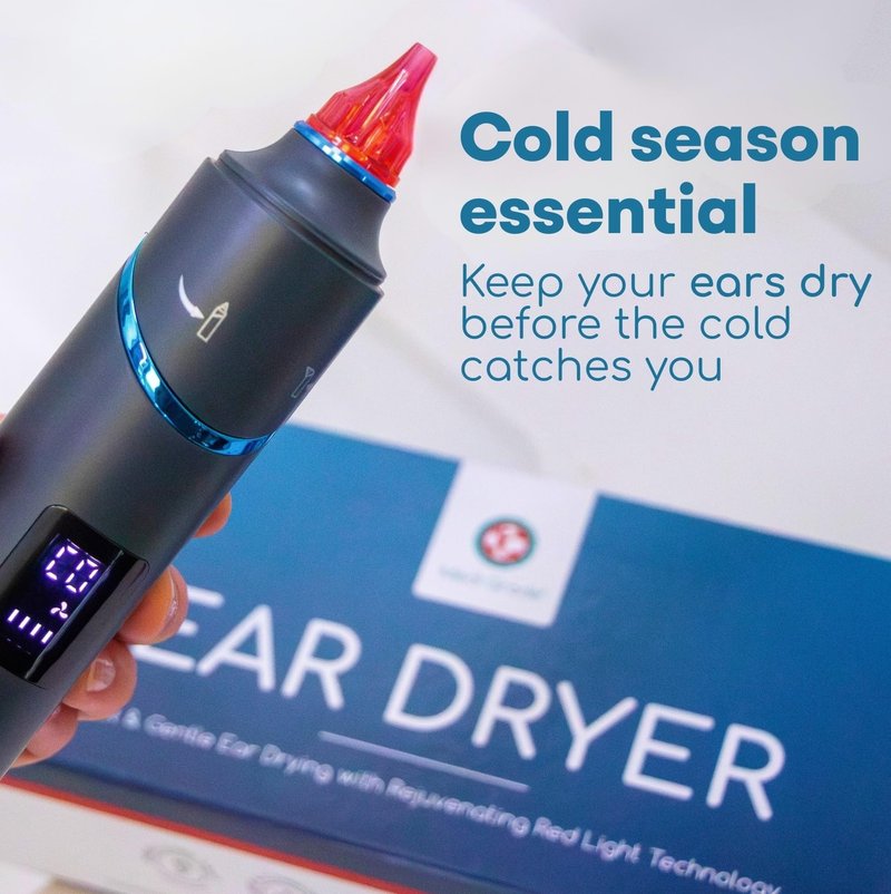 Medi Grade Ear Dryer - Portable Ear Drying Device with Soothing Red Light Therapy, Adjustable Temperature and Airflow, Rechargeable, Reusable Ear Tips - Use for Ear Dryer for Swimmers or After Shower