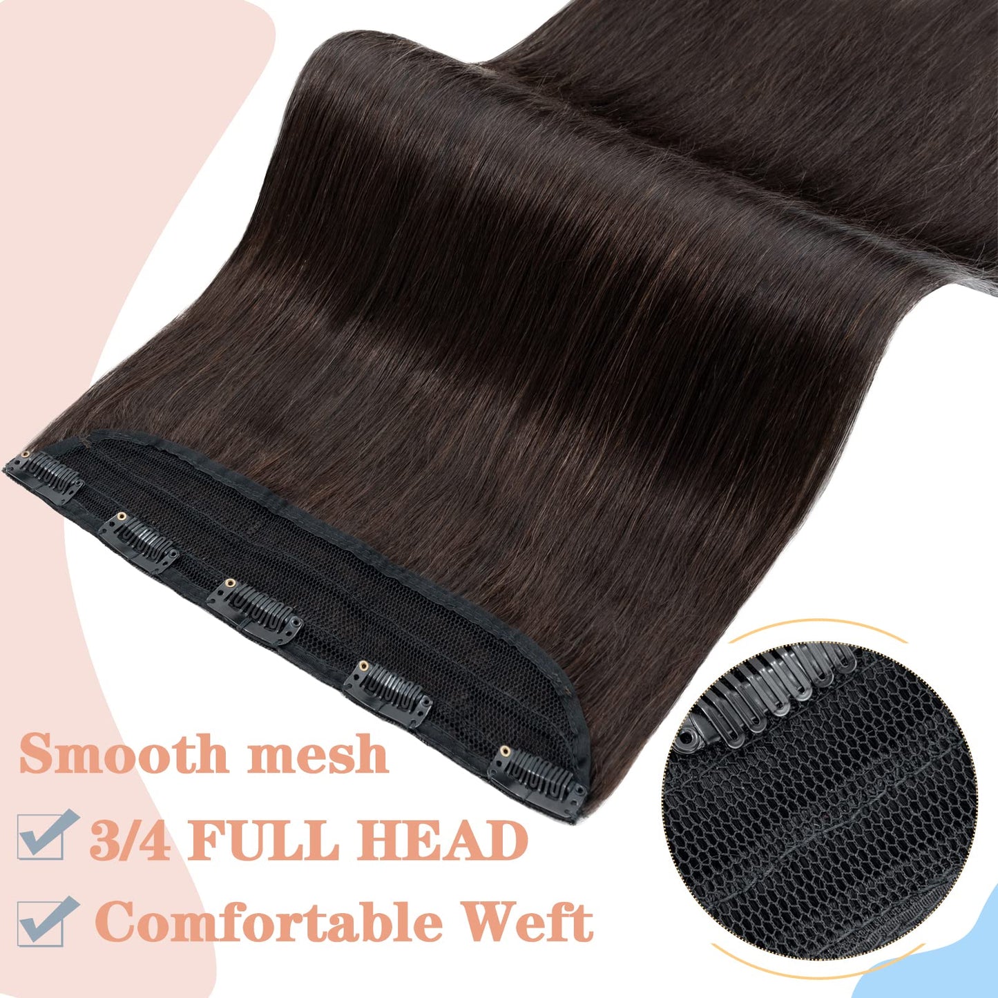 One Piece Clip in Hair Extensions Real Human Hair,S-noilite Clip in Hair Pieces for Women,One Piece 5 Clips 3/4 Full Head Thicker Hair Weft Straight 10"/65g #06 Light Brown