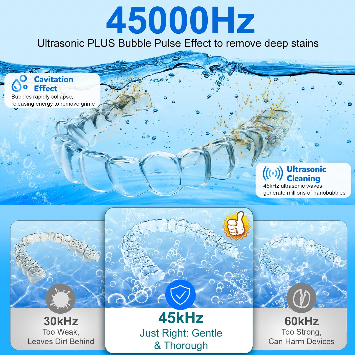 Hossili Ultrasonic Retainer Cleaner Machine, 200ML Ultrasonic Cleaning Pod with 4 Modes, Digital Timer for Denture Cleaner, Aligners, Mouth Guards, Braces, Jewelry & Toothbrush Heads