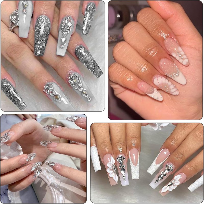 White Nail Rhinestones - 3D Flatback Crystals for Nail Art | Multiple Shapes & Sizes