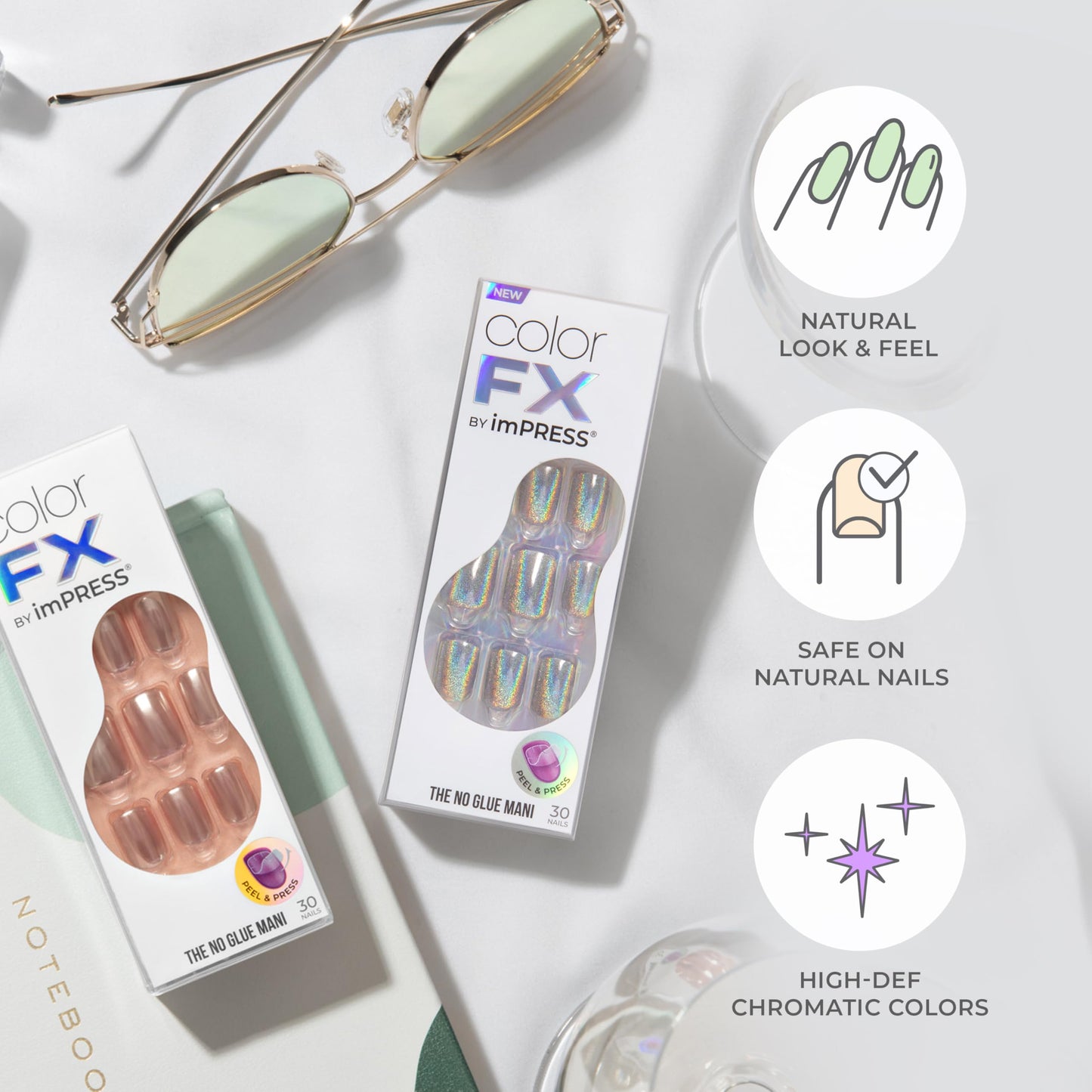 Kiss colorFX by Impress Press On Nails, ‘Connection’, Solid White, Short Squoval, IMPROVED adhesive, Up to 10-Day Hold, Nail Kit Includes 30 Fake Nails, Prep Pad, Manicure Stick, Mini Nail File