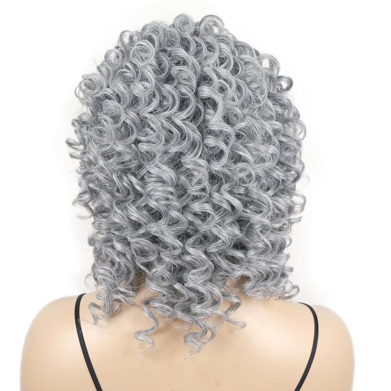 Grey Lace Front Curly Synthetic Wig - Heat Resistant Fiber for Daily Wear | Silver Color