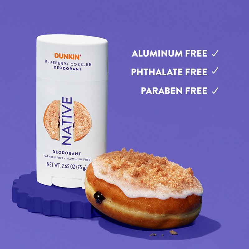Native Deodorant | Limited Dunkin Donuts Edition | Aluminum Free with Baking Soda, Probiotics, Coconut Oil and Shea Butter | Blueberry Cobbler 2.65oz
