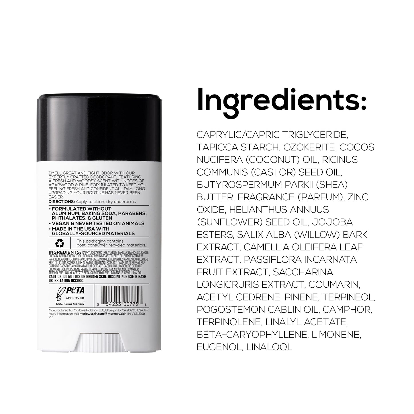 MARLOWE. Aluminum Free Men's Deodorant Stick, Sage +Fir, 2.5 oz, 3 Pack