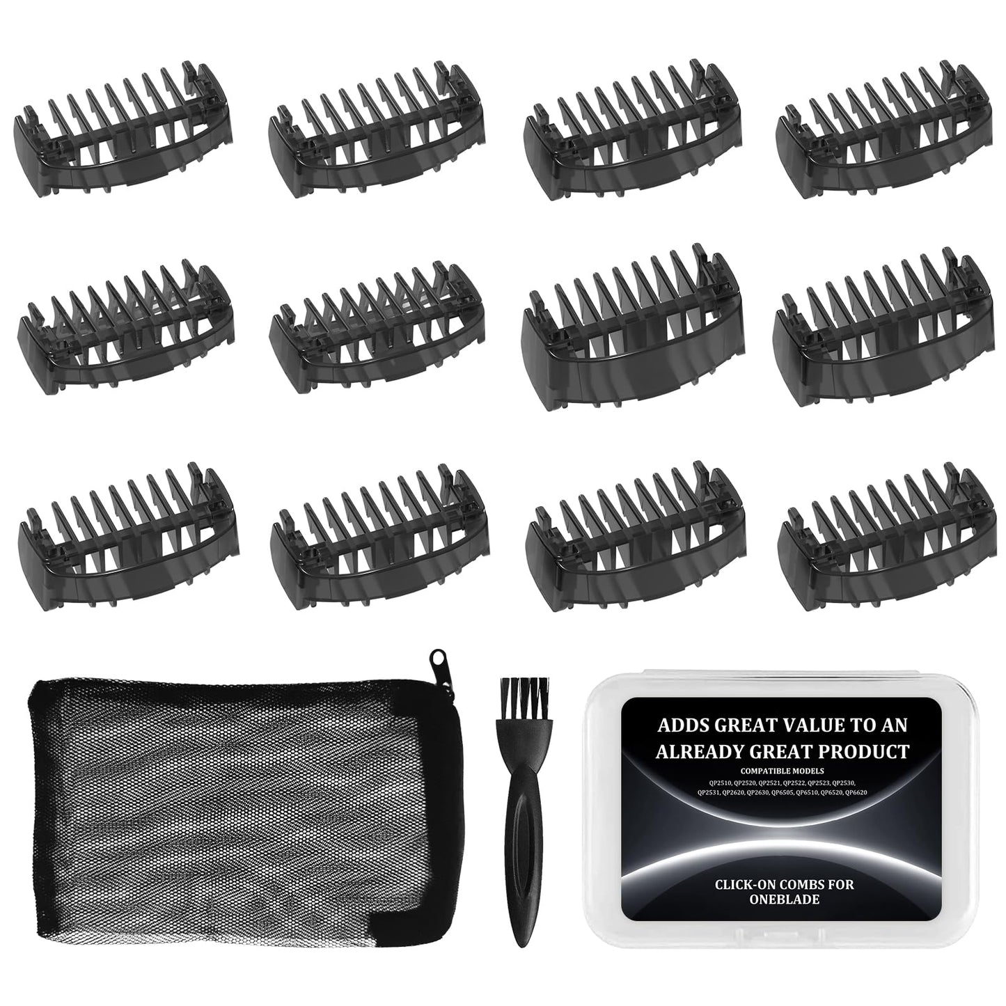 Guide Comb 0.5/1/1.5/2/2.5/3/3.5/4/4.5/5/7/9 MM for Norelco Trimmer Shaver, Compatible with Obalde QP2724/QP2834/QP2520/30, QP2620, Hybrid Electric Trimmer Guards with Cleaning Brush and Storage Bag