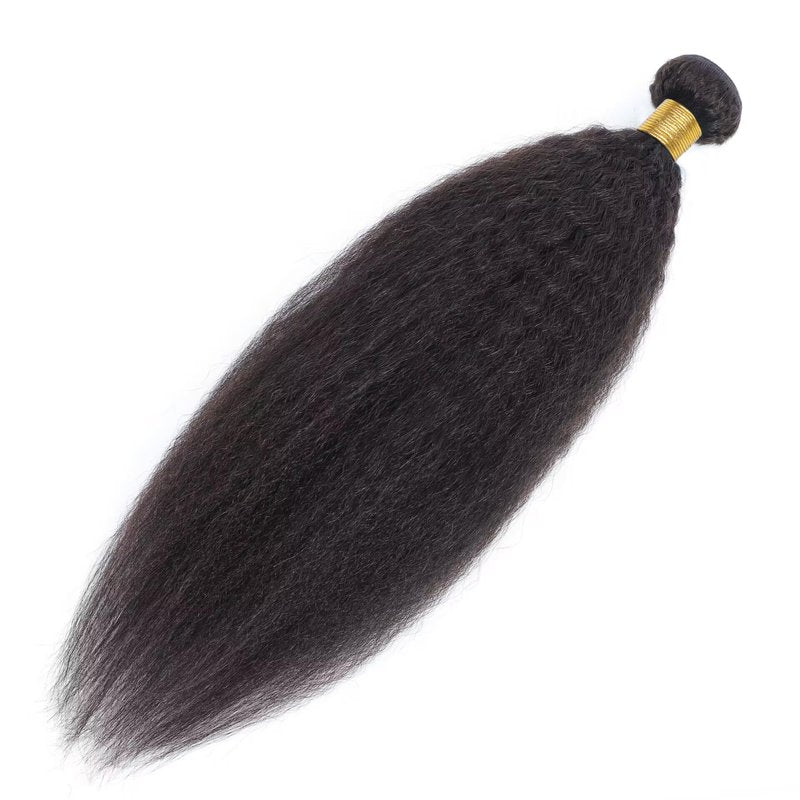 Yaki Straight Brazilian Virgin Human Hair Bundles, Thick 16 Inch Single Bundle 100g, Natural Black, Can Be Dyed, Kinky Straight Weave