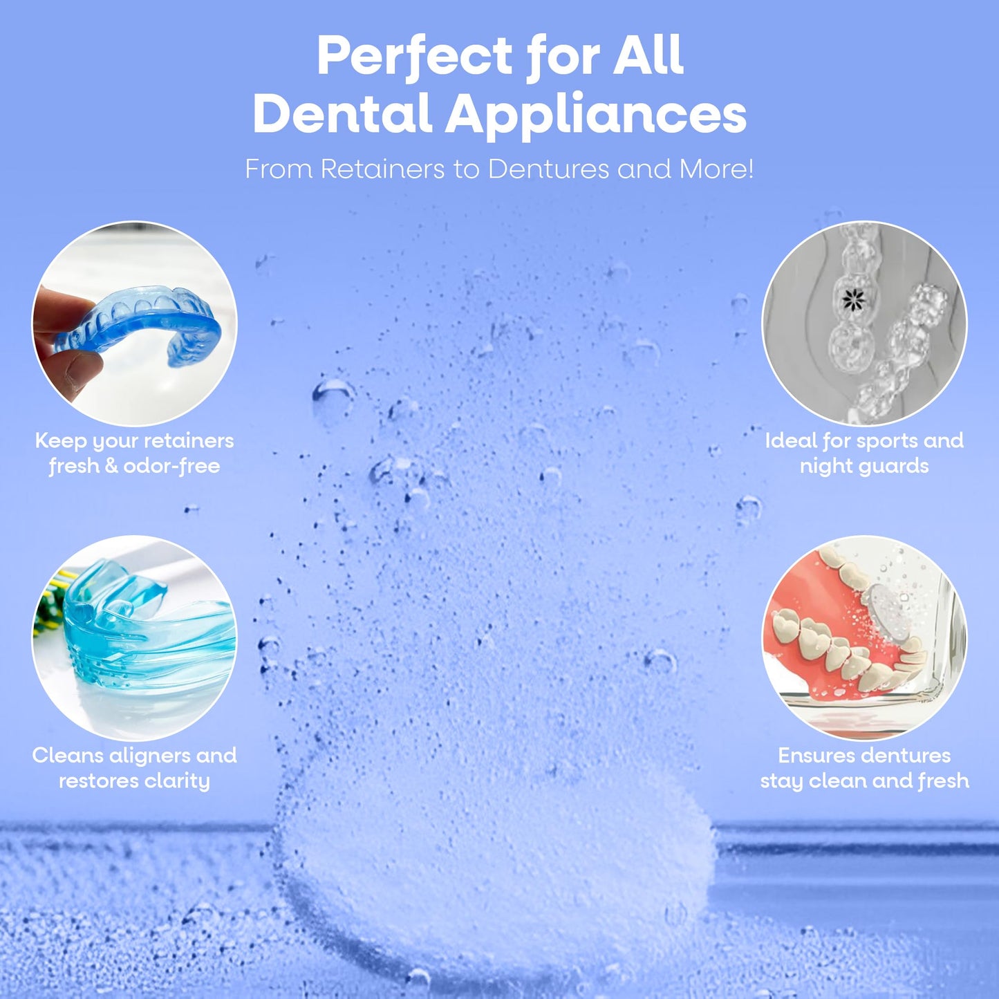 Dr. Taylor’s Denture and Retainer Cleaner Tablets (120 count) Effectively Removes Stains, Plaque, and Odor - Sports guards, Night Guards, Clear Aligners & Dentures Refreshing Mint Flavor