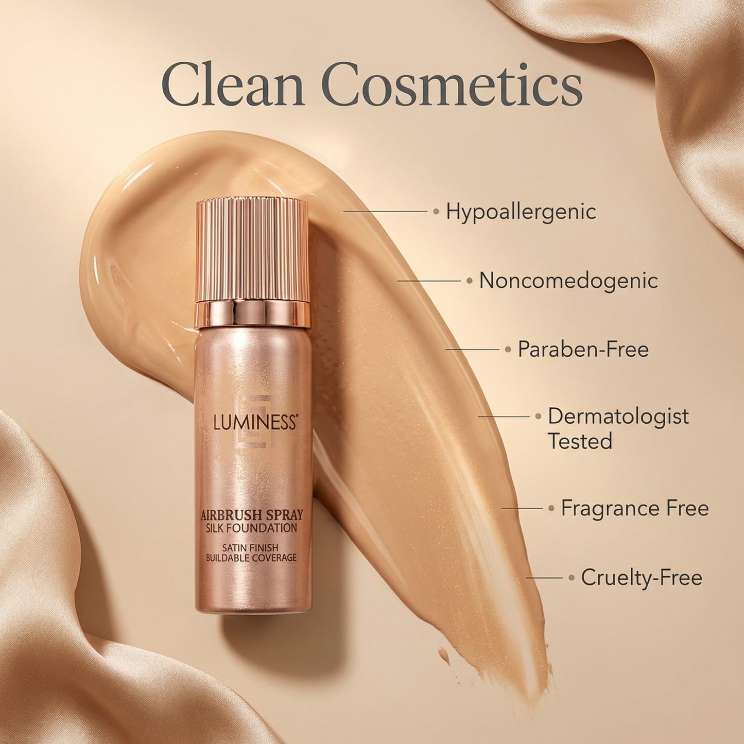 LUMINESS Silk Airbrush Spray Foundation & Buffing Brush Kit – Full Coverage Foundation & Dual-Sided Buffing Brush - Buildable Coverage, Anti-Aging Formula Hydrates & Moisturizes - Light Medium