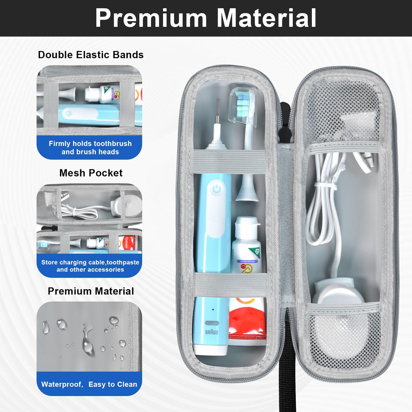 Toothbrush Travel Case for Oral-B/Oral-B Pro 1000 1500 5000 7000 7500 6000 9600/ Phlips Sonicare 4100 5100 1100 6100 5300 Electric Toothbrush, Portable Hard Protective Storage Bag (Black)
