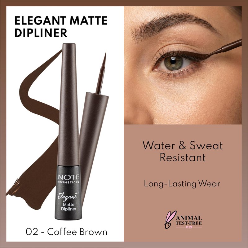 NOTE Cosmetique Elegant Matte Dipliner - Smudgeproof Liquid Eyeliner with Felt Tip - Waterproof Eyeliner - 02 Coffe Brown - 0.085 oz