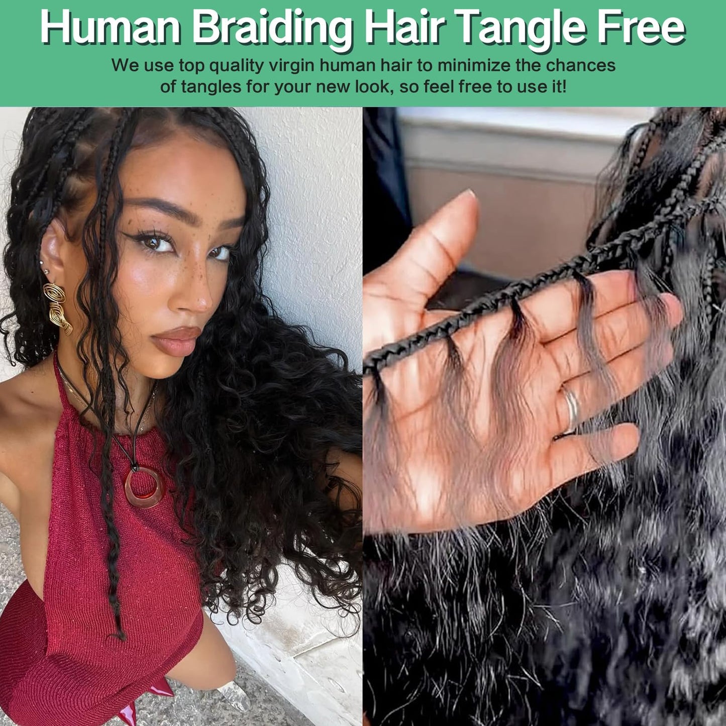 Human Braiding Hair for Boho Braids 120g 3 Bundles Deep Wave Curly Bulk Human Hair for Braiding Knotless Bohemian Natural Color (1B, 26 Inch)
