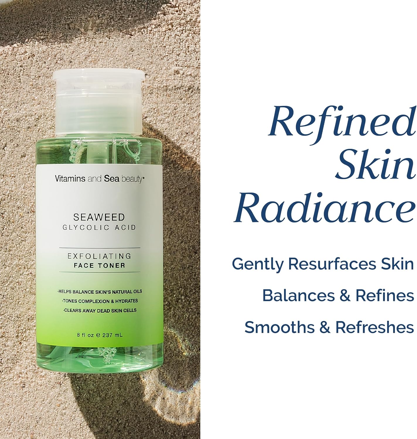 Exfoliating Face Toner with Seaweed & Glycolic Acid - Hydrating, Oil Balancing Formula for All Skin Types | 8 fl oz