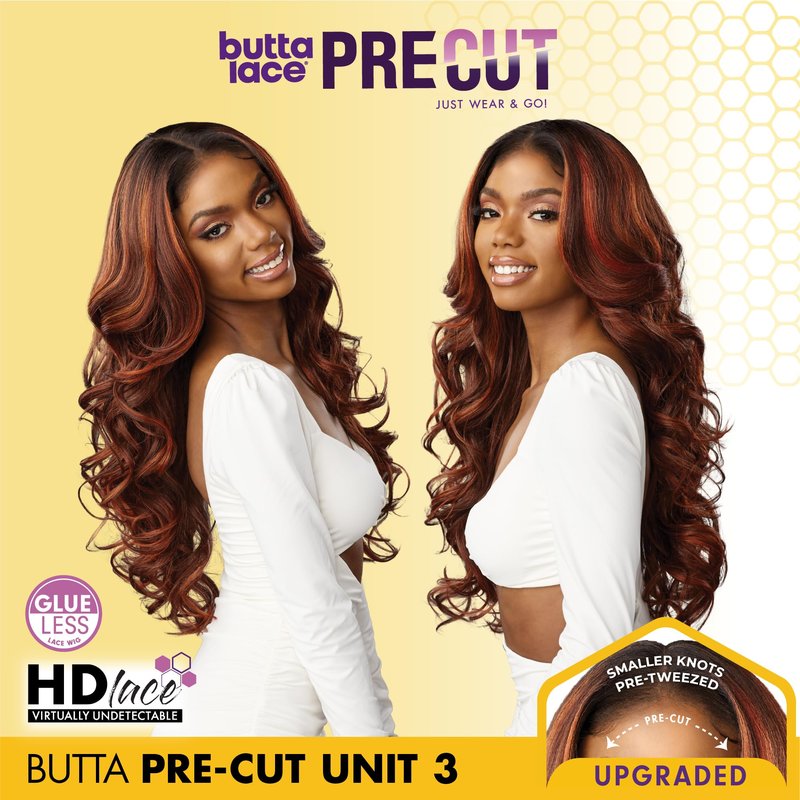 Sensationnel Butta Lace Precut Wigs - Unit 3 Glueless Extra Wide 5 Inch Deep Parting Synthetic Pre Tweezed Smaller Knot Hairline (1B OFFBLACK)