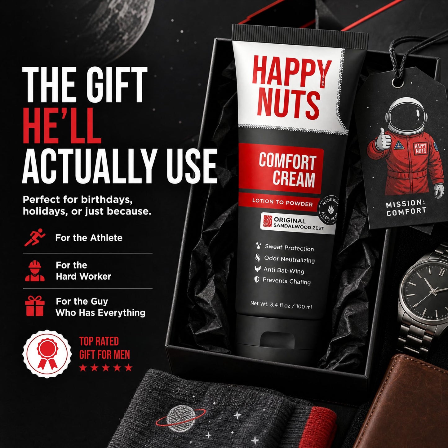 HAPPY NUTS Comfort Cream Deodorant For Men: Anti-Chafing Sweat Defense, Odor Control, Aluminum-Free Mens Deodorant & Hygiene Products for Men's Private Parts 3.4 Fl Oz (3 Pack), Original