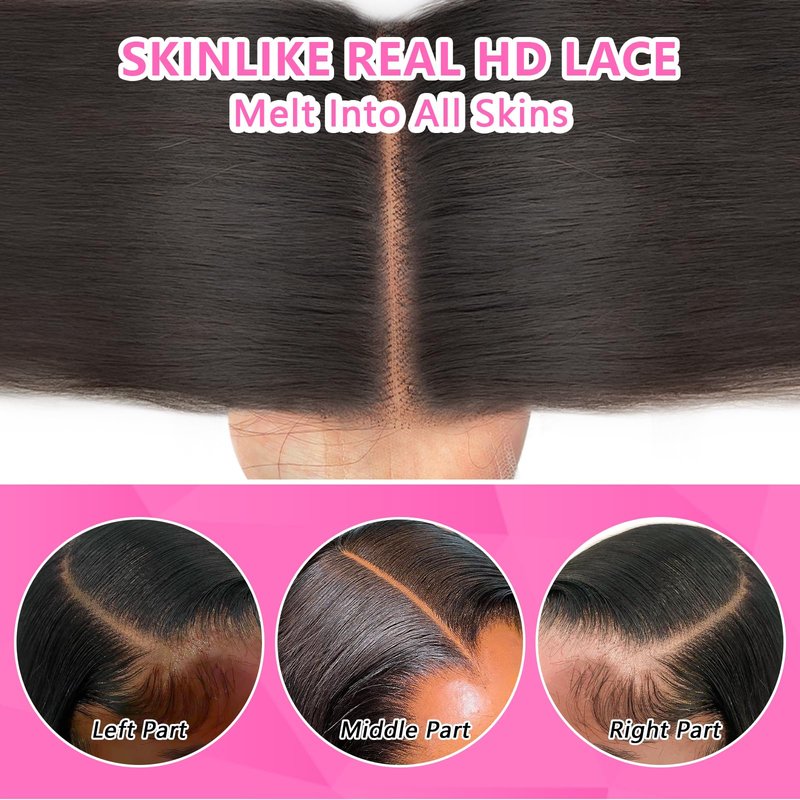 FBLhair 16 inch SKINLIKE 2x6 HD Lace Closure Middle Part Straight Real Human Hair 0.10mm Ultra-thin HD 2x6 Lace Closure Human Hair 180% Density Tiny knots Pre-Plucked Natural Hairline 1B Natural Black