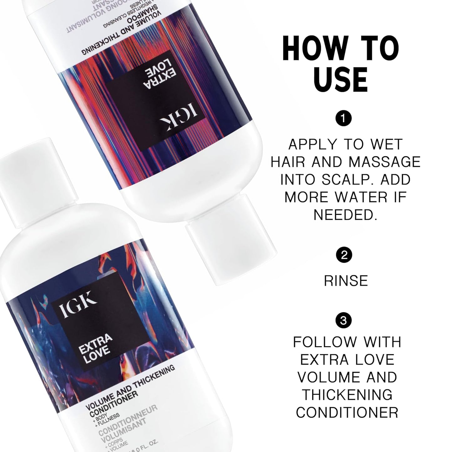 IGK EXTRA LOVE Volume & Thickening Shampoo & Conditioner Set - Vegan, Cruelty-Free, 8 oz (Pack of 2) | Boost Volume & Balance Scalp