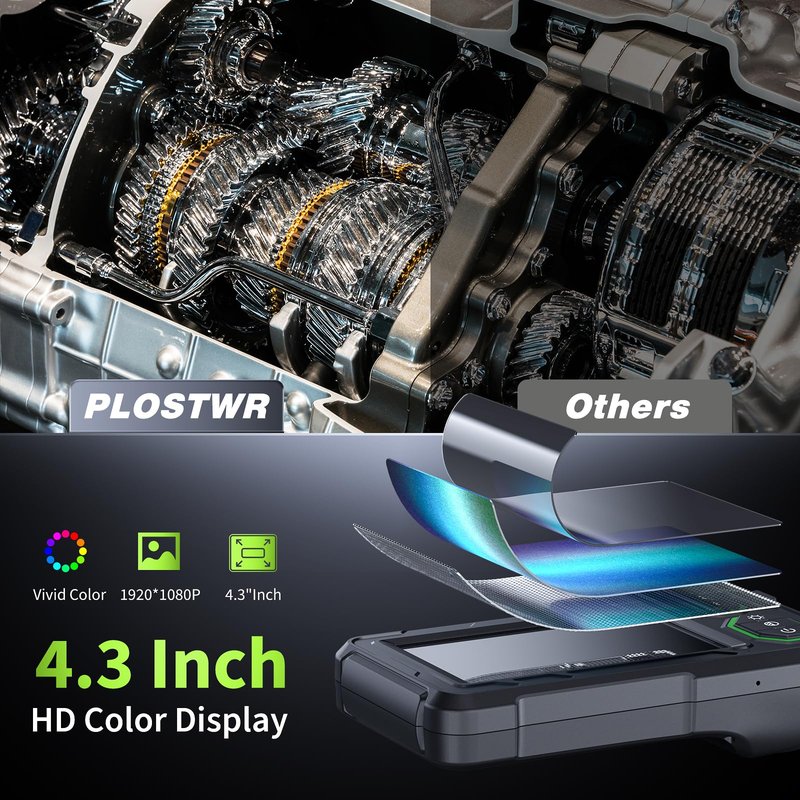 Endoscope Camera with Light, 4.3" Inspection Camera, 1920P HD Borescope with 8 LED Lights, IP67 Waterproof Snake Sewer Tools, 16.4ft Semi-Rigid Drain Endoscope Cool Gadget (Green)