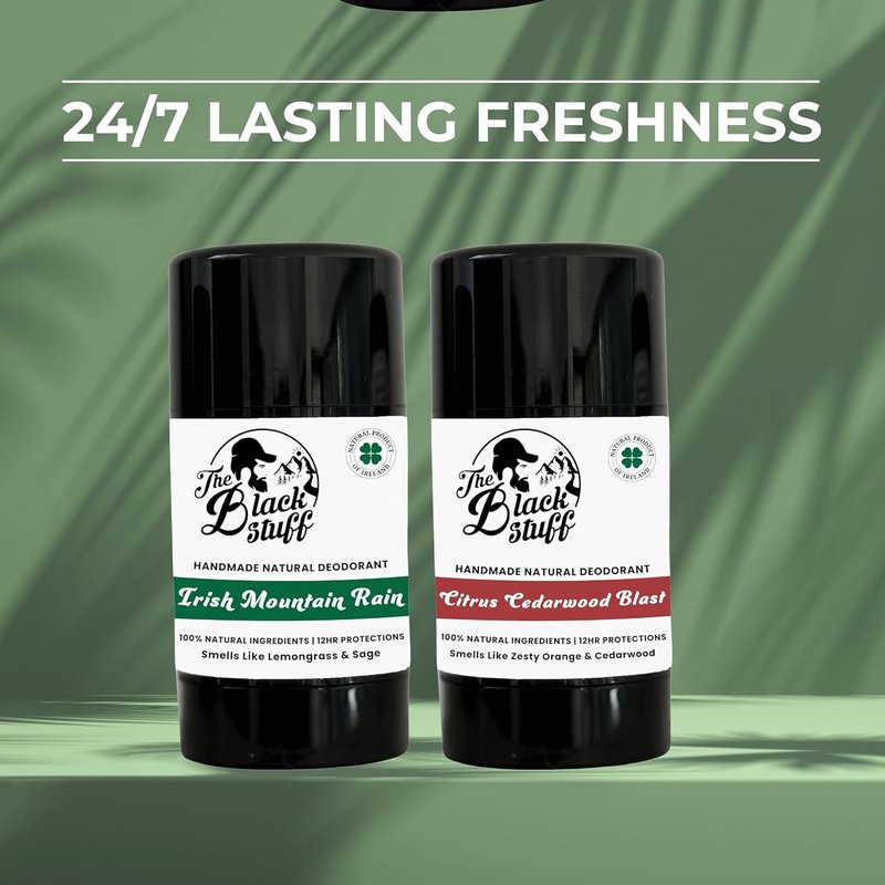 Natural Deodorant for Men - Aluminum Free Cocoa Butter & Lemon | Long-Lasting Freshness, Irish Mountain Rain & Citrus Cedarwood (Pack of 2)