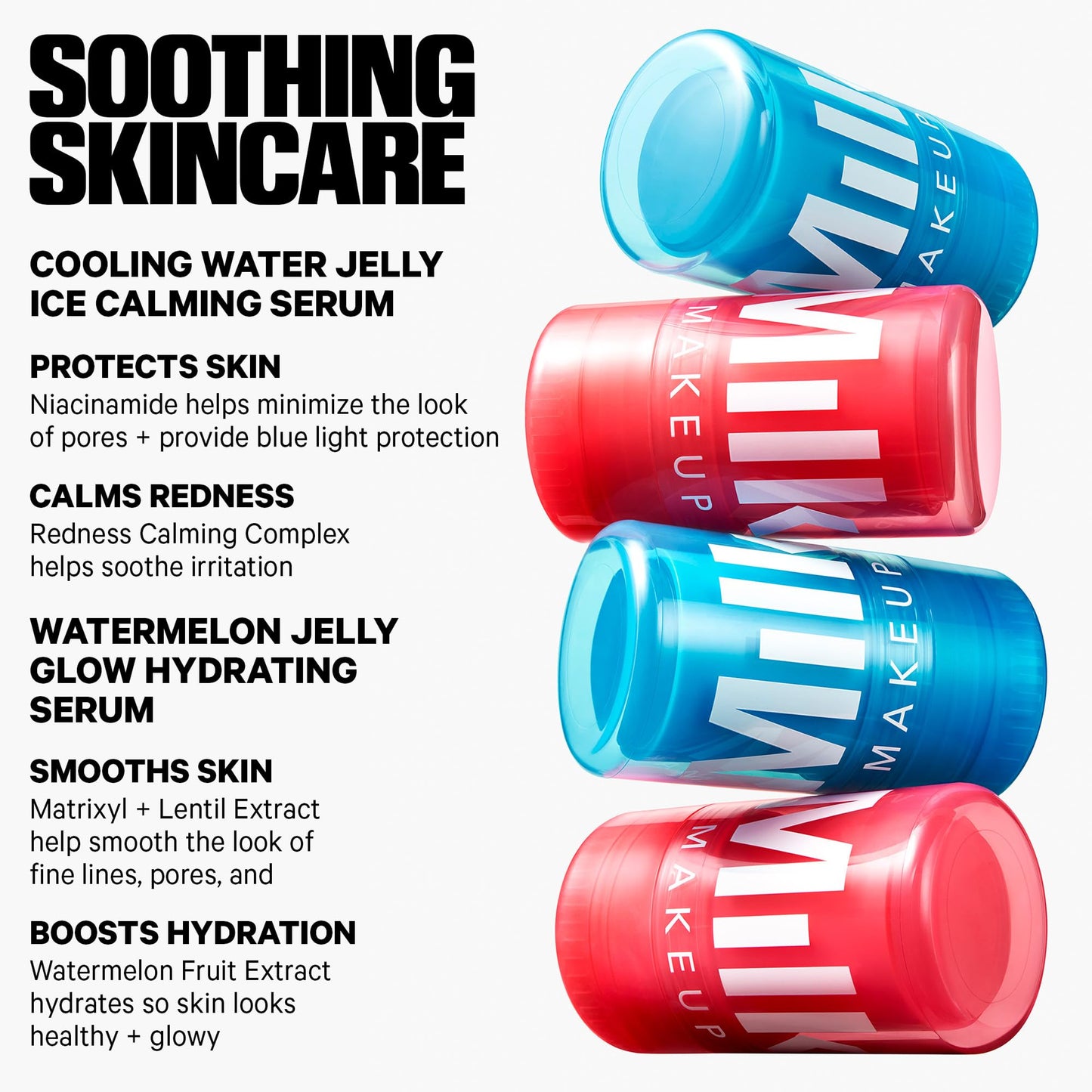 Milk Makeup Calming + Hydrating Jelly Skincare Serum Set – Reduce the Look of Puffiness + Redness, Brighten Skin + Minimize Look of Pores + Lines – Cooling Water + Watermelon Jelly, 0.21 oz each