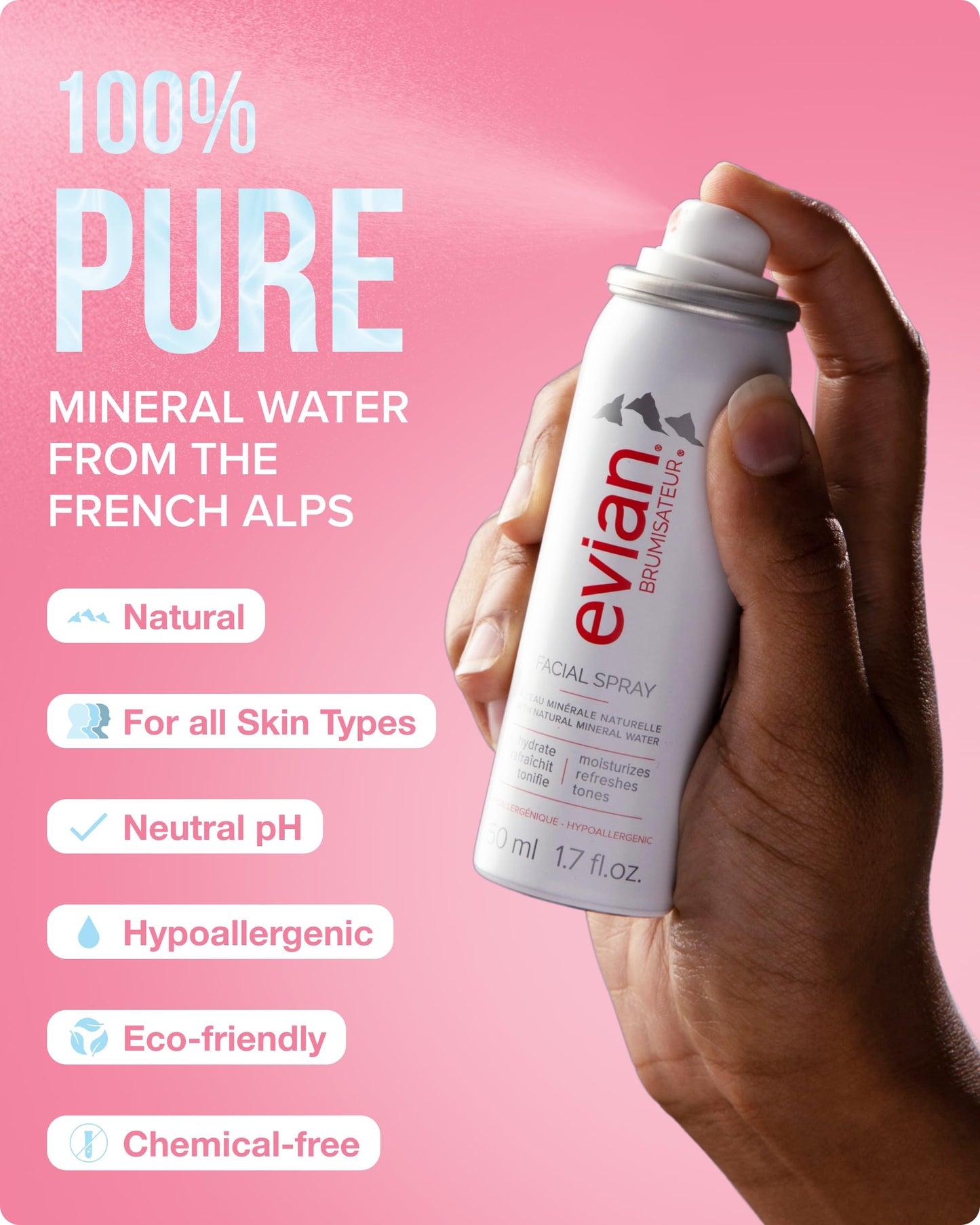 Evian Facial Spray 1.7 oz Travel Trio - Hydrating Mineral Water Mist for Face & Skin - Refreshes Makeup and Tones - TSA-Approved Mini Facial Spray to Hydrate and Refresh Skin Anywhere