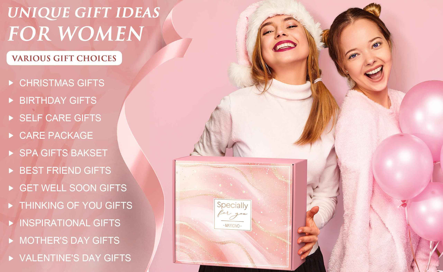 Christmas Birthday Gifts for Women, Self Care Get Well Soon Gift Baskets for Women, Rose Relaxing Spa Gifts Care Package w/ Luxury Blanket, Unique Gift Ideas for Mom Her Wife Girlfriend Friend Sister
