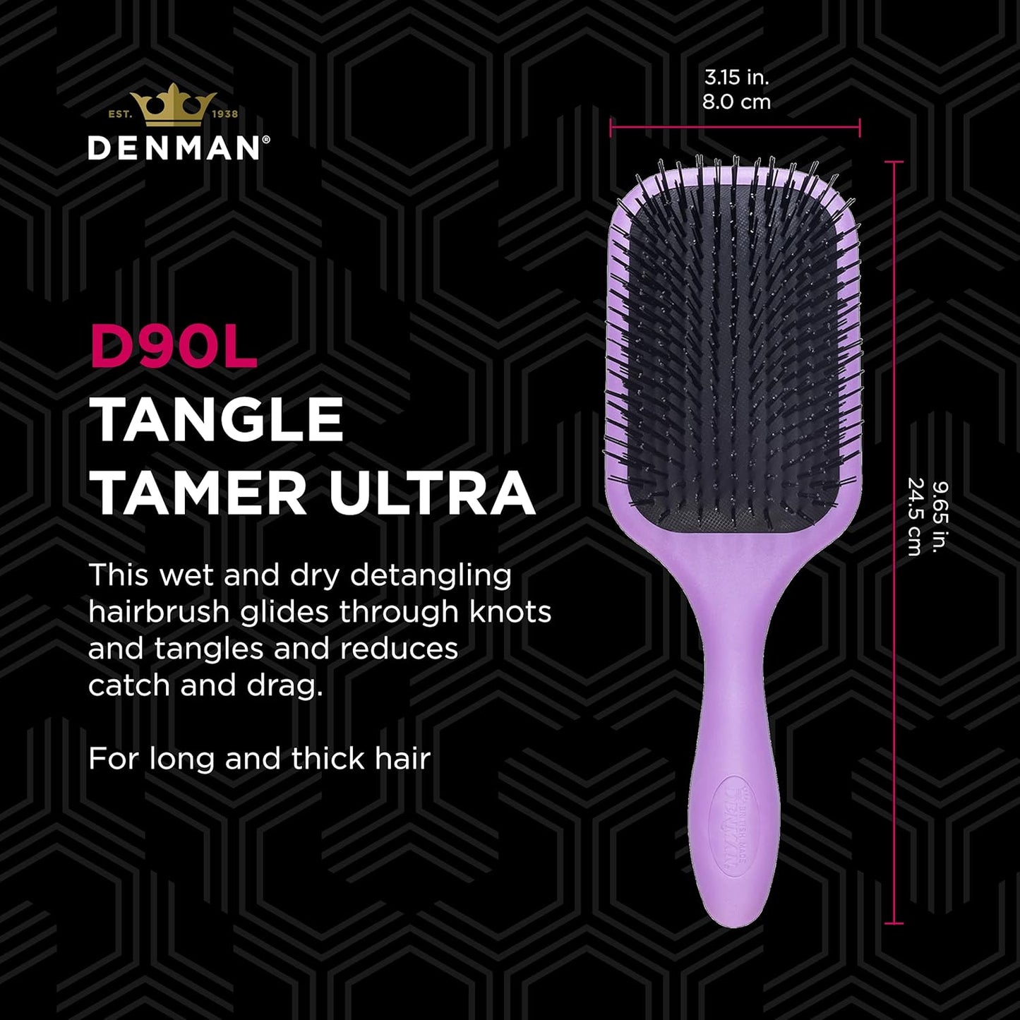 Denman Violet Styling Brush Set - 7 Row & Paddle Hair Brushes for Ultimate Detangling | All Hair Types