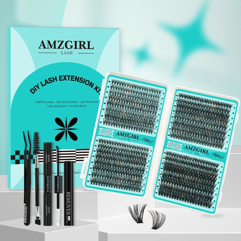 Lash Clusters Kit 640Pcs, 30D+40D+50D+60D Eyelash Extension Kit, Lash Bond and Seal Waterproof, Lash Remover, Lash Applicator Tool and Function Brush for DIY Lash Extension Kit(D-Mix9-16mm Kit)