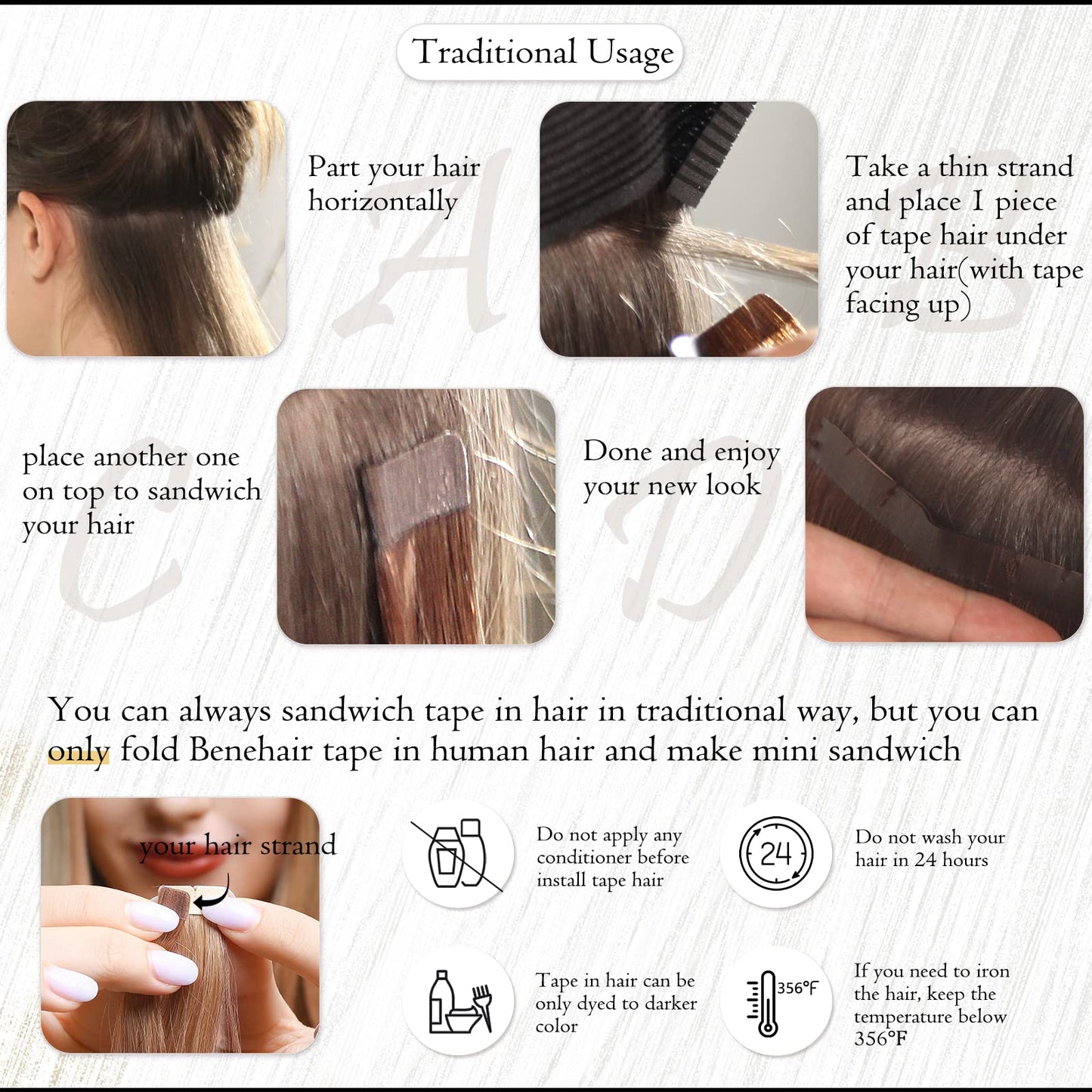 Benehair Tape in Hair Extensions Human Hair Balayage Ash Blonde Highlighted Bleach Blonde 20pcs 40g/pack Straight Hair Extensions Seamless Skin Weft Tape in Natural Hair (14", 18P613)